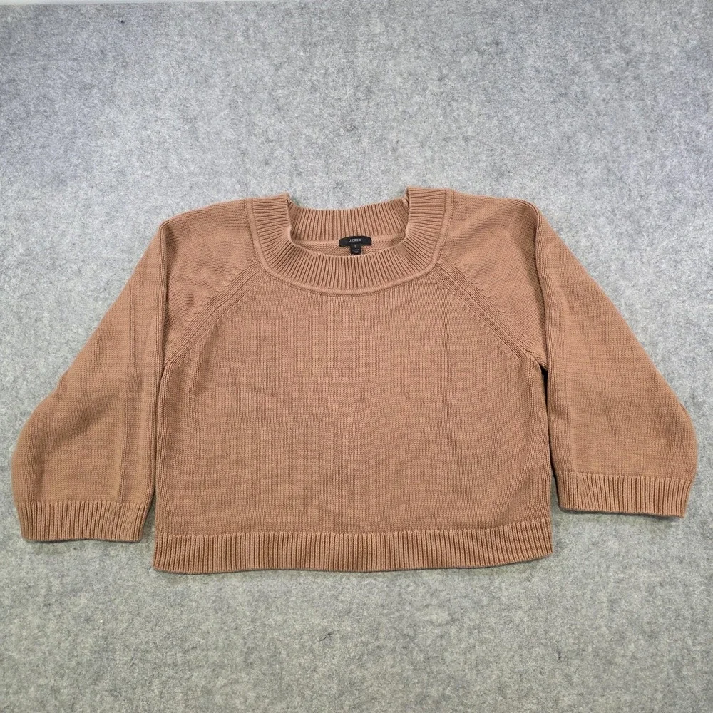 J.Crew Relaxed-Sleeve Boatneck Beach Sweater Womens Small Brown Cotton Pullover